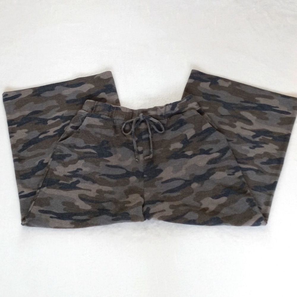 Jenny Boston Rayon Blend Green Camo Cropped Ava Wide Leg Lounge Capri Pants S - Picture 4 of 8